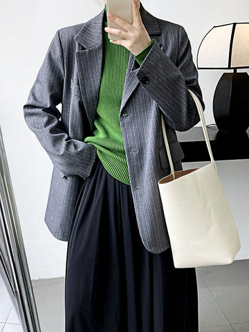 Airchics blazer rayé boutonnage avec poches manches longues femme mode